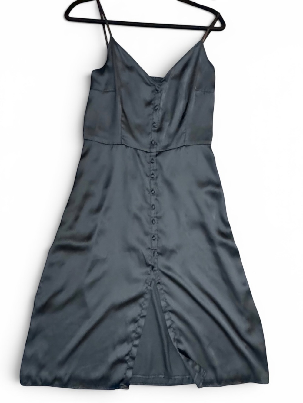 Abercrombie & Fitch Black Button Down Satin Slip Midi Dress Size L - Picture 3 of 7